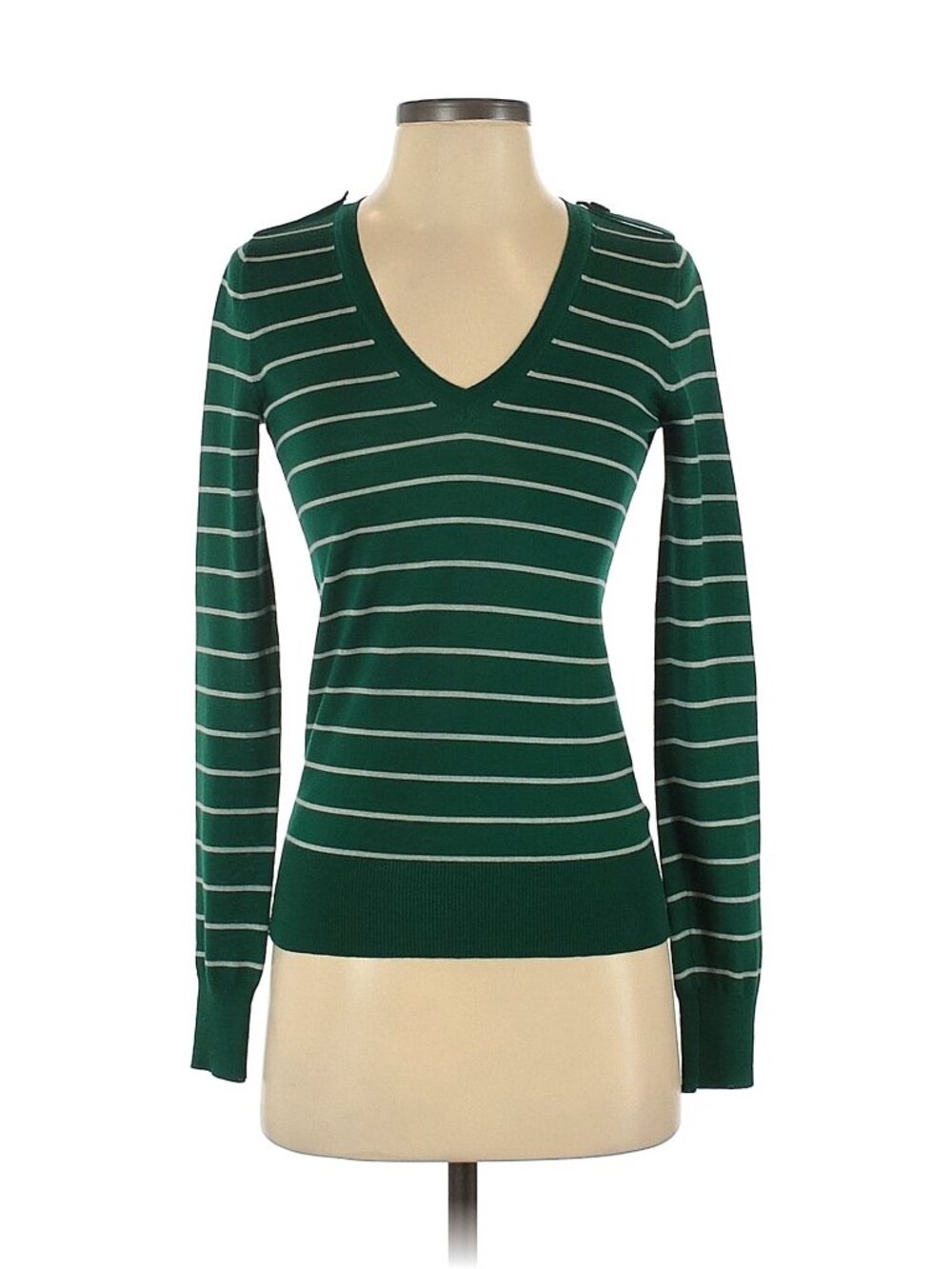 Club Monaco Green Stripped Preppy V-neck Long Sleeve Pullover Sweater Size XS